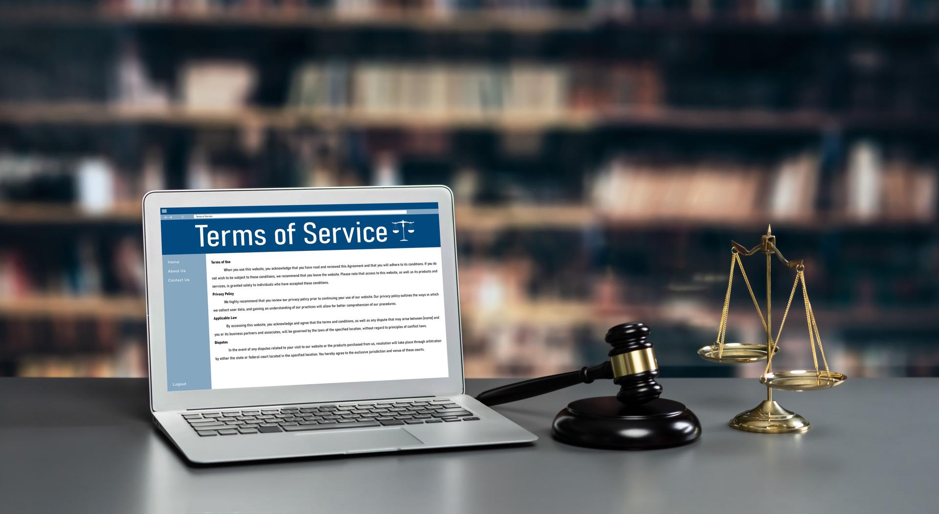 Online term of service conditions showing astute rules and regulations in using
